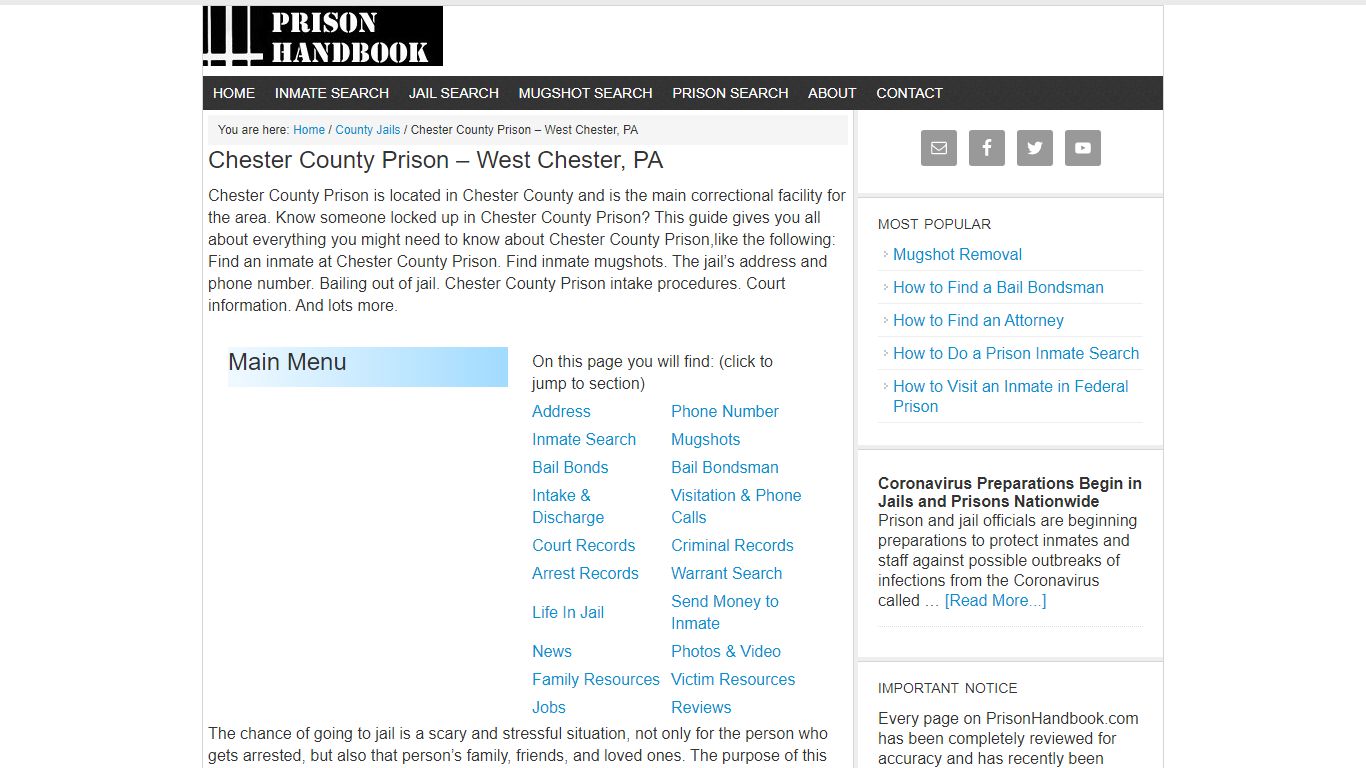 Chester County Prison – West Chester, PA - Prison Handbook